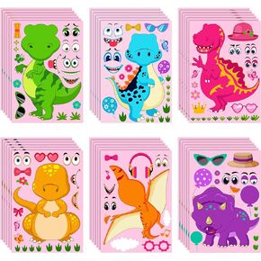 36 Sheets Make a Dinosaur Stickers Dinosaur Party Favors Make Your Own Dinosaur Sticker Cute Make a Face Dinosaur Stickers for Kids DIY Project Dinosaur Theme Birthday Party Favor (Sweet Dinosaur)