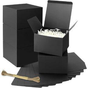 اي ساسر 25 صندوق هدايا اسود 6 × 6 × 4 انش، صناديق هدايا متينة مع اغطية، صندوق اقتراح وصيفة العروس، صندوق هدايا من الورق المقوى للهدايا، صناديق حرفية مع خيط بطول 33 قدم للكريسماس والهدايا والتغليف in Kuwait