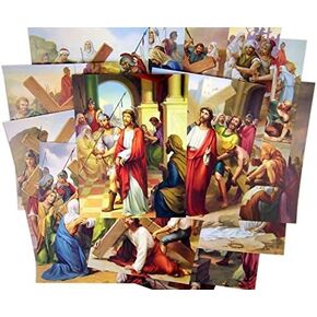 Catholic Religious Gifts Stations of The Cross Illustrated Cardstock 14 Picture Set, 8 Inch in Saudi Arabia