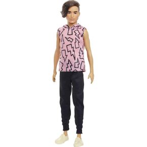 Barbie Ken Fashionistas Doll #193, Slender, Rooted Brown Hair, Lightning Bolt Hoodie, Black Pants, Slip-On Shoes, for Kids 3 to 8 Years Old in Saudi Arabia