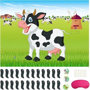 Morcheiong Pin The Tail on The Cow Game with 48pcs Tails for Farm Party Decorations Kids Birthday Party Favors Western Party Supplies