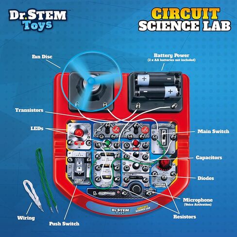 لوحة دوائر ألعاب دكتور STEM للأطفال | مجموعة علمية تعليمية ممتعة مع أسلاك حقيقية، مصابيح LED ومروحة تطير فعليًا | تتضمن 18 تجربة علمية رائعة للأولاد والبنات من سن 8 سنوات فما فوق in Kuwait