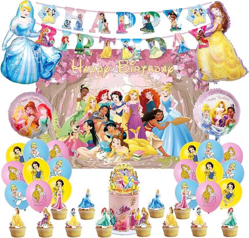 Princess Birthday Party Decoration Supplies Princess Background Balloon Cake Topper Decoration Girls Birthday Party Decoration Supplies in Kuwait
