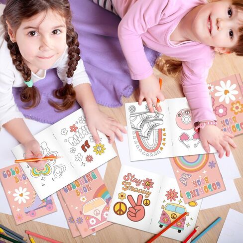 24 قطعة من كتب التلوين الرائعة السائبة بوهو قوس قزح الهبي حافلة الرجعية الزهور نمط DIY الرسم اليدوي للفتيات والفتيان رائع حفلة عيد ميلاد تفضل أكياس جودي حشو 5 "× 6.7" in Kuwait