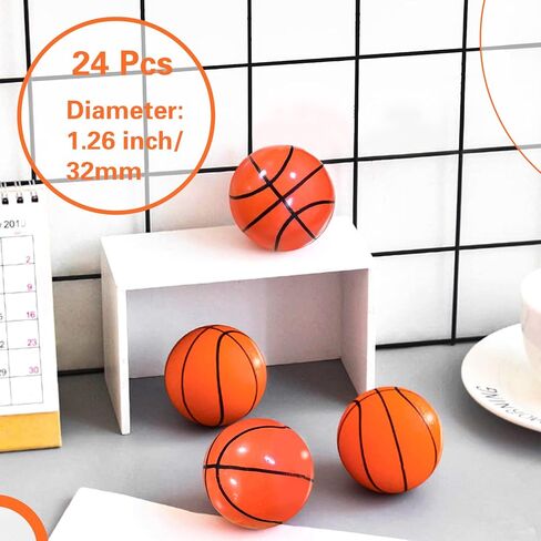 24 قطعة من الكرات النطاطة الرياضية من Woozettn، هدايا حفلات كرة السلة للأطفال، كرة السلة عالية الارتداد، كرات الهالوين النطاطة من أجل هدايا الحفلات، ألعاب الكرة، مواد تخزين (32 مم) in Kuwait