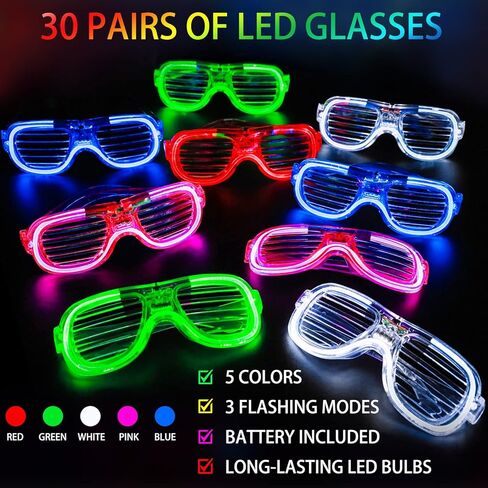 ألعاب نظارات مضيئة بإضاءة LED من ماكس فن، نظارات ظلال مصراع بلاستيكية وامضة تتوهج في الظلام، نظارات شمسية، مستلزمات الحفلات in Kuwait