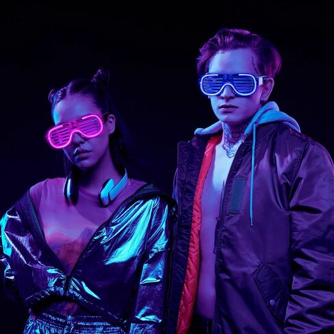 ألعاب نظارات مضيئة بإضاءة LED من ماكس فن، نظارات ظلال مصراع بلاستيكية وامضة تتوهج في الظلام، نظارات شمسية، مستلزمات الحفلات in Kuwait