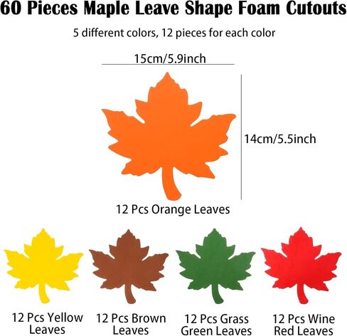 60 Pieces Maple Leaves Cutouts Foam Fall Leaves 6'' Foam Leaf Cutouts Assorted Colors Fall Leaves Die cuts for Thankful Tree, Thanksgiving Party Decoration, Leaf Foam Piecing, Bulletin Board in Saudi Arabia