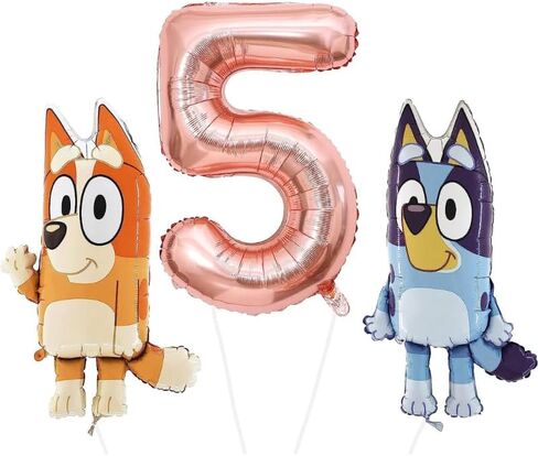 Toyland® Bluey & Bingo Foil Balloon Birthday Pack - 2 x 32" Character Balloons & 1 x 40" Number Balloon - Kids Party Decorations in Kuwait