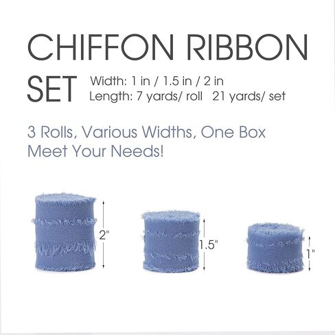 Keypan شريط شيفون حرير عاجي 1 بوصة 1.5 بوصة 2 بوصة × 7 ياردة مجموعة شرائط زفاف مصنوعة يدويًا لتغليف الهدايا باقة زهور الزفاف استحمام الطفل in Kuwait