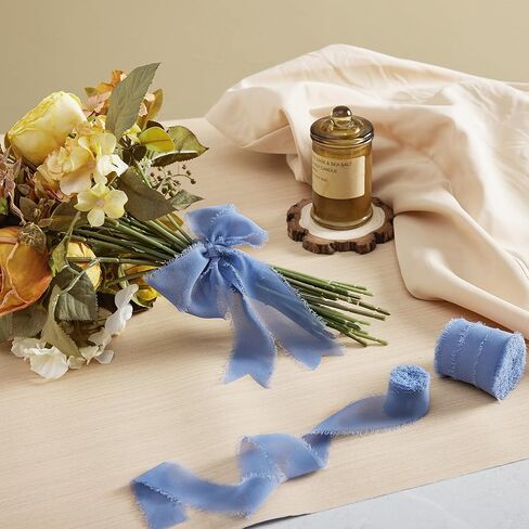 Keypan شريط شيفون حرير عاجي 1 بوصة 1.5 بوصة 2 بوصة × 7 ياردة مجموعة شرائط زفاف مصنوعة يدويًا لتغليف الهدايا باقة زهور الزفاف استحمام الطفل in Kuwait