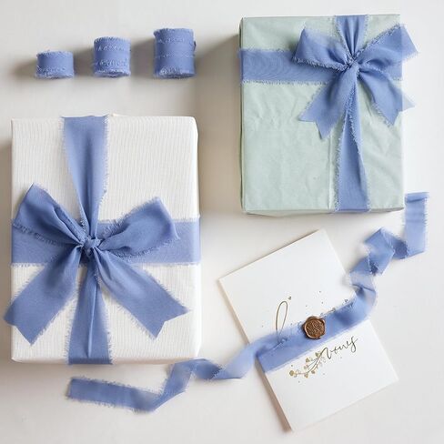 Keypan شريط شيفون حرير عاجي 1 بوصة 1.5 بوصة 2 بوصة × 7 ياردة مجموعة شرائط زفاف مصنوعة يدويًا لتغليف الهدايا باقة زهور الزفاف استحمام الطفل in Kuwait