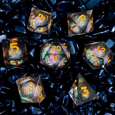 Resin DND Dice,7 pcs Handmade Sharp Edged Dice Set,Polyhedral Dice Set for Dungeons and Dragons Dice,D&D Dice with Gift Case,RPG RPG MTG Role Playing Game Dice (Blue Conch) in Kuwait