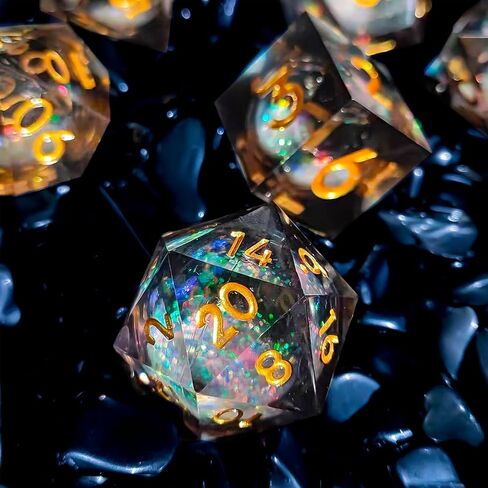 Resin DND Dice,7 pcs Handmade Sharp Edged Dice Set,Polyhedral Dice Set for Dungeons and Dragons Dice,D&D Dice with Gift Case,RPG RPG MTG Role Playing Game Dice (Blue Conch) in Kuwait
