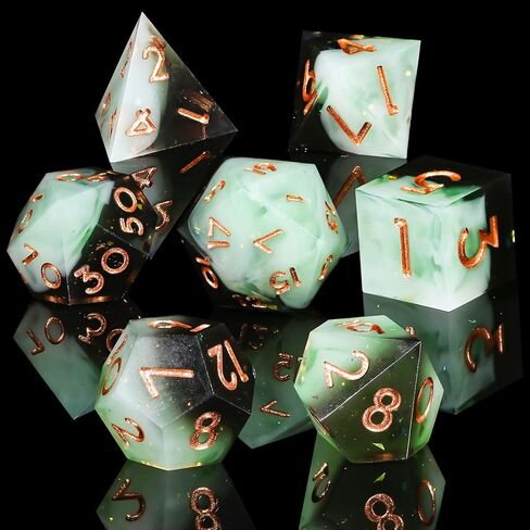 Resin DND Dice,7 pcs Handmade Sharp Edged Dice Set,Polyhedral Dice Set for Dungeons and Dragons Dice,D&D Dice with Gift Case,RPG RPG MTG Role Playing Game Dice (Blue Conch) in Kuwait