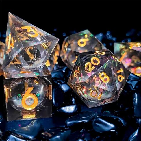 Resin DND Dice,7 pcs Handmade Sharp Edged Dice Set,Polyhedral Dice Set for Dungeons and Dragons Dice,D&D Dice with Gift Case,RPG RPG MTG Role Playing Game Dice (Blue Conch) in Kuwait