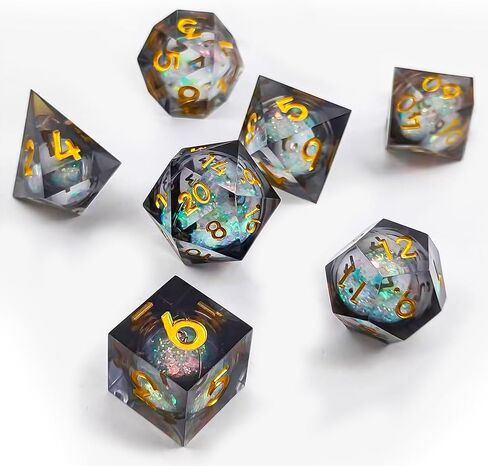 Resin DND Dice,7 pcs Handmade Sharp Edged Dice Set,Polyhedral Dice Set for Dungeons and Dragons Dice,D&D Dice with Gift Case,RPG RPG MTG Role Playing Game Dice (Blue Conch) in Kuwait
