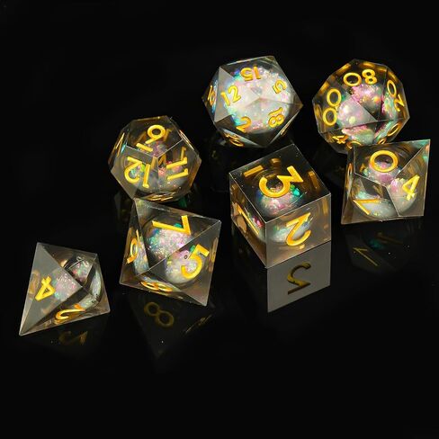 Resin DND Dice,7 pcs Handmade Sharp Edged Dice Set,Polyhedral Dice Set for Dungeons and Dragons Dice,D&D Dice with Gift Case,RPG RPG MTG Role Playing Game Dice (Blue Conch) in Kuwait