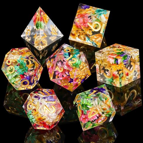 Resin DND Dice,7 pcs Handmade Sharp Edged Dice Set,Polyhedral Dice Set for Dungeons and Dragons Dice,D&D Dice with Gift Case,RPG RPG MTG Role Playing Game Dice (Blue Conch) in Kuwait