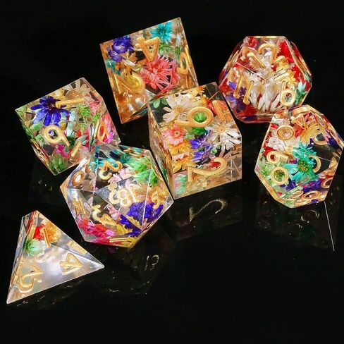 Resin DND Dice,7 pcs Handmade Sharp Edged Dice Set,Polyhedral Dice Set for Dungeons and Dragons Dice,D&D Dice with Gift Case,RPG RPG MTG Role Playing Game Dice (Blue Conch) in Kuwait