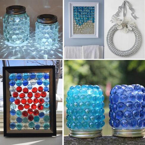 5 LB Flat Glass Marbles Gems Fire Glass for Fire Pit,Crafts,Table Scatters,Vase Fillers,Aquarium,Fish Tank Pebbles,Candle Holder Decor,Red,Blue and White Mix,Approx 450-500 PCS in Kuwait
