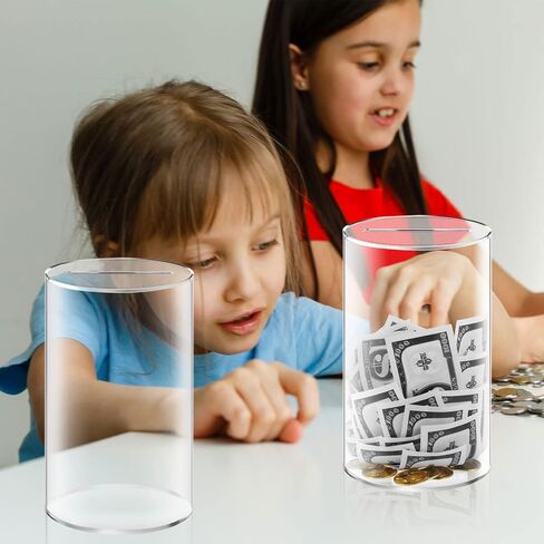 Wesiti 4 Pieces Clear Piggy Bank for Adults Kids Acrylic Cylinder Money Jar Break to Open Savings Box for Cash Coins Diameter for Boys Girls Birthday Home Decoration, 10" H x 6" Diameter in Saudi Arabia