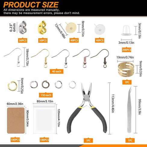 Rustark 1533Pcs Hypoallergenic Earring Making Supplies Kit with Earring Hook, Earring Back, Earring Posts, Jump Ring, Jewelry Pliers, Earring Holder Card, Clear Bag for Jewelry Making Earring Repair in Saudi Arabia