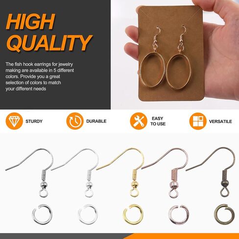 Rustark 1533Pcs Hypoallergenic Earring Making Supplies Kit with Earring Hook, Earring Back, Earring Posts, Jump Ring, Jewelry Pliers, Earring Holder Card, Clear Bag for Jewelry Making Earring Repair in Saudi Arabia