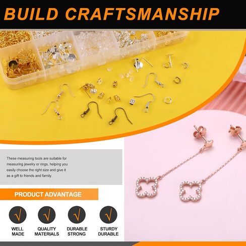 Rustark 1533Pcs Hypoallergenic Earring Making Supplies Kit with Earring Hook, Earring Back, Earring Posts, Jump Ring, Jewelry Pliers, Earring Holder Card, Clear Bag for Jewelry Making Earring Repair in Saudi Arabia