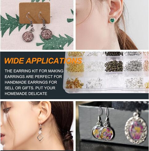 Rustark 1533Pcs Hypoallergenic Earring Making Supplies Kit with Earring Hook, Earring Back, Earring Posts, Jump Ring, Jewelry Pliers, Earring Holder Card, Clear Bag for Jewelry Making Earring Repair in Saudi Arabia