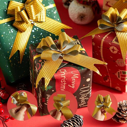 40 قطعة من فيونكة السحب، متوسطة، 4 بوصات، فيونكة لامعة، زينة الزفاف، أشرطة هدايا عيد الميلاد، 40 قطعة، لامعة (ذهبي) in Kuwait