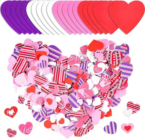 Whaline 504 Pcs Valentine's Day Foam Hearts Craft Set Including 24pcs Multicolor Foam Hearts,480pcs Self Adhesive Heart Foam Stickers and 3 Sheets Glue Point for Valentines Crafts Decor in Saudi Arabia