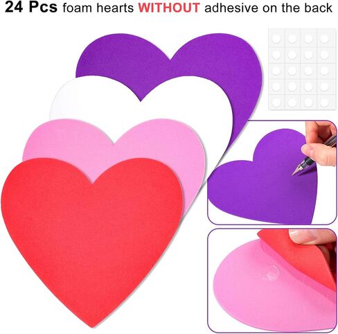 Whaline 504 Pcs Valentine's Day Foam Hearts Craft Set Including 24pcs Multicolor Foam Hearts,480pcs Self Adhesive Heart Foam Stickers and 3 Sheets Glue Point for Valentines Crafts Decor in Saudi Arabia