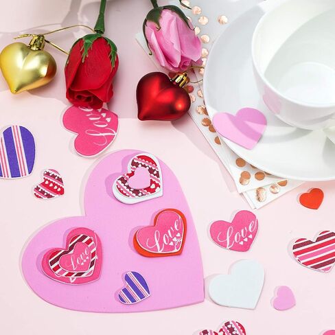 Whaline 504 Pcs Valentine's Day Foam Hearts Craft Set Including 24pcs Multicolor Foam Hearts,480pcs Self Adhesive Heart Foam Stickers and 3 Sheets Glue Point for Valentines Crafts Decor in Saudi Arabia