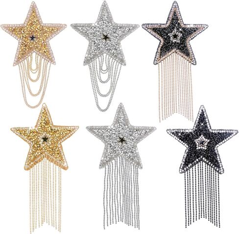 Iron on Patches DIY Rhinestone Star Applique Repair Patch for Clothes Dress Pants Jeans Hats Bags Clothing Embellishment (2 Gold Stars+2 Silver Stars) in Kuwait