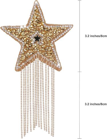 Iron on Patches DIY Rhinestone Star Applique Repair Patch for Clothes Dress Pants Jeans Hats Bags Clothing Embellishment (2 Gold Stars+2 Silver Stars) in Kuwait