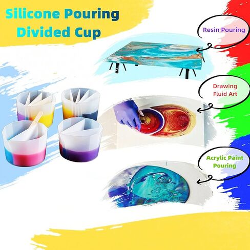 كوب مقسم لصب طلاء السيليكون، 4 قطع (2-5 قنوات) مجموعة لوازم الطلاء لصب طلاء الأكريليك السائل، أدوات صنع DIY قابلة لإعادة الاستخدام وسهلة التنظيف in Kuwait