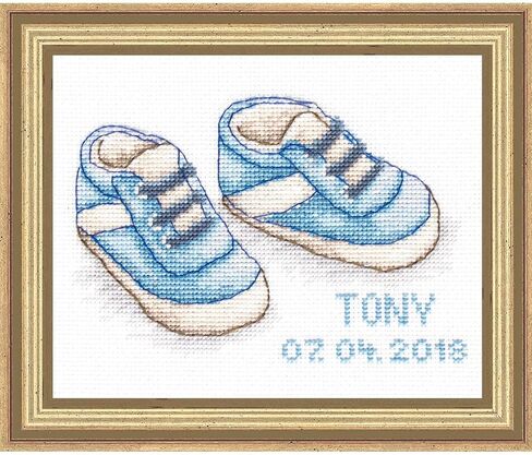 Luca-S Counted Cross Stitch kit Baby Shoes boy 12.5x8cm in Saudi Arabia