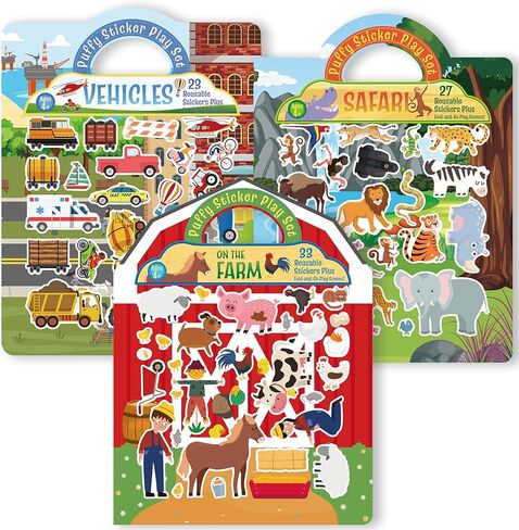 كتاب ملصقات منتفخ للأطفال - كتاب ملصقات قابل لإعادة الاستخدام للأطفال الصغار 1-3، كتب ملصقات للأطفال 2-4 مع أكثر من 80 ملصقًا قابلاً لإعادة اللصق، ألعاب للفتيات والأولاد من سن 4 إلى 8 سنوات، أنشطة الأطفال الصغار للسفر بالسيارات والطائرات in Kuwait