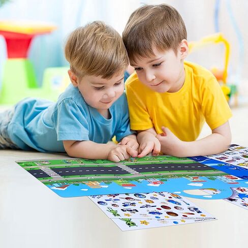 كتاب ملصقات منتفخ للأطفال - كتاب ملصقات قابل لإعادة الاستخدام للأطفال الصغار 1-3، كتب ملصقات للأطفال 2-4 مع أكثر من 80 ملصقًا قابلاً لإعادة اللصق، ألعاب للفتيات والأولاد من سن 4 إلى 8 سنوات، أنشطة الأطفال الصغار للسفر بالسيارات والطائرات in Kuwait