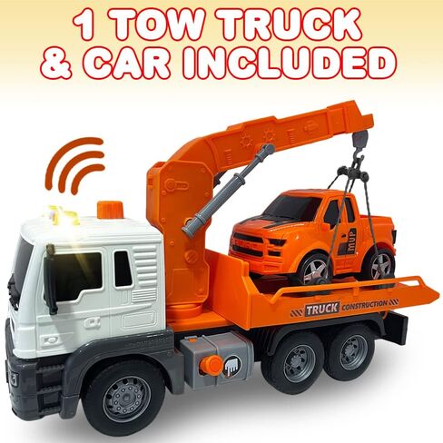 ArtCreativity Light Up Tow Truck Toy, Scale Model Tow Truck with Movable Flat Bed, Lights, Sound, and Small Car Toy for Kids, Interactive Tow Truck Toys for Boys and Girls, for Ages 3 and Up in Saudi Arabia