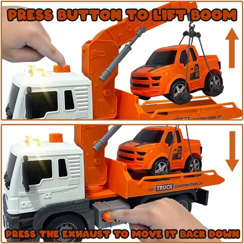 ArtCreativity Light Up Tow Truck Toy, Scale Model Tow Truck with Movable Flat Bed, Lights, Sound, and Small Car Toy for Kids, Interactive Tow Truck Toys for Boys and Girls, for Ages 3 and Up in Saudi Arabia