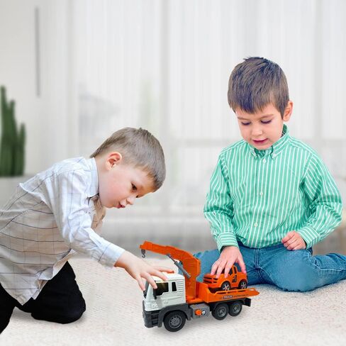 ArtCreativity Light Up Tow Truck Toy, Scale Model Tow Truck with Movable Flat Bed, Lights, Sound, and Small Car Toy for Kids, Interactive Tow Truck Toys for Boys and Girls, for Ages 3 and Up in Saudi Arabia