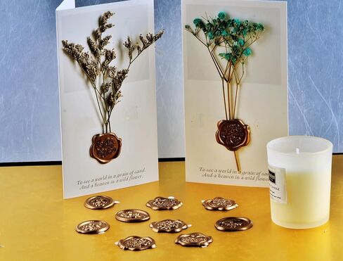 ملصقات ختم الشمع لدعوات الزفاف المغلف الطوابع السدادة ذاتية اللصق ختم الشمع ملصق القلب حرف الذهب البرونزي لعيد الميلاد حفل زفاف عيد ميلاد (60، مزيج الذهب) in Kuwait