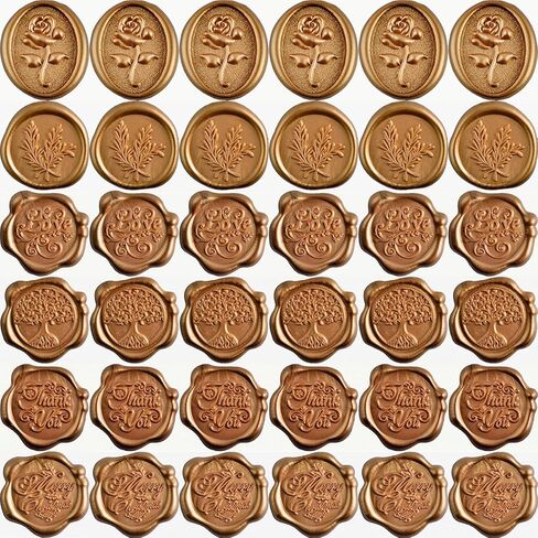 ملصقات ختم الشمع لدعوات الزفاف المغلف الطوابع السدادة ذاتية اللصق ختم الشمع ملصق القلب حرف الذهب البرونزي لعيد الميلاد حفل زفاف عيد ميلاد (60، مزيج الذهب) in Kuwait