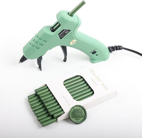 Green Sealing Wax Sticks add Glue Wax Gun, Hot Melting Glue Gun for Mini Size Green Wax Seal Sticks Low Tempreture Great Tool for DIY Wax Seals Wxa Seal Stamp (Green Sticks & Wax Gun) in Kuwait