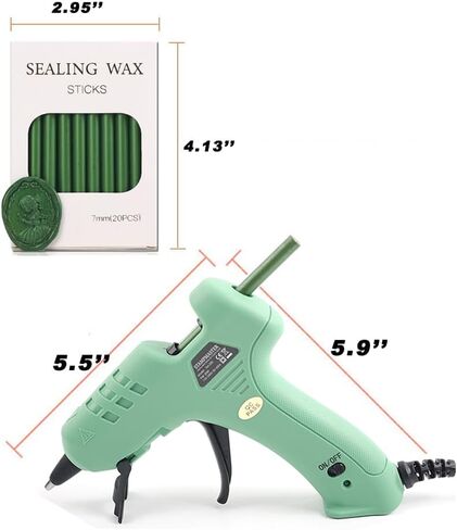 Green Sealing Wax Sticks add Glue Wax Gun, Hot Melting Glue Gun for Mini Size Green Wax Seal Sticks Low Tempreture Great Tool for DIY Wax Seals Wxa Seal Stamp (Green Sticks & Wax Gun) in Kuwait