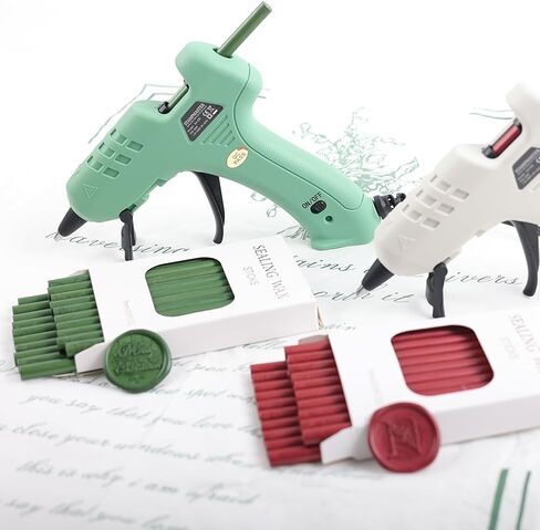 Green Sealing Wax Sticks add Glue Wax Gun, Hot Melting Glue Gun for Mini Size Green Wax Seal Sticks Low Tempreture Great Tool for DIY Wax Seals Wxa Seal Stamp (Green Sticks & Wax Gun) in Kuwait