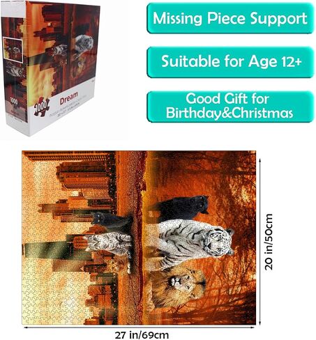 Jigsaw Puzzles 1000 Pieces Puzzles for Adults, Cat Tiger Puzzle Animal Adult Toys, 27x20 Unique Difficult and Challenge Large Puzzle Game Toys Gift in Saudi Arabia