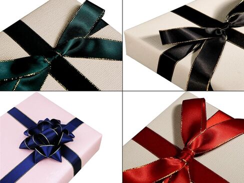 One Roll 25 Yards 1 1/2 inches Double Faced Wired Gold Edges Satin Ribbon (Black), 1.5 inches , JSP001 in Saudi Arabia